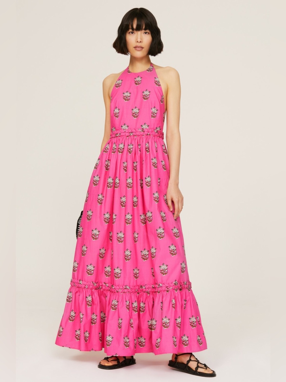 RHODE Selena Dress Sz M pink floral pattern open back